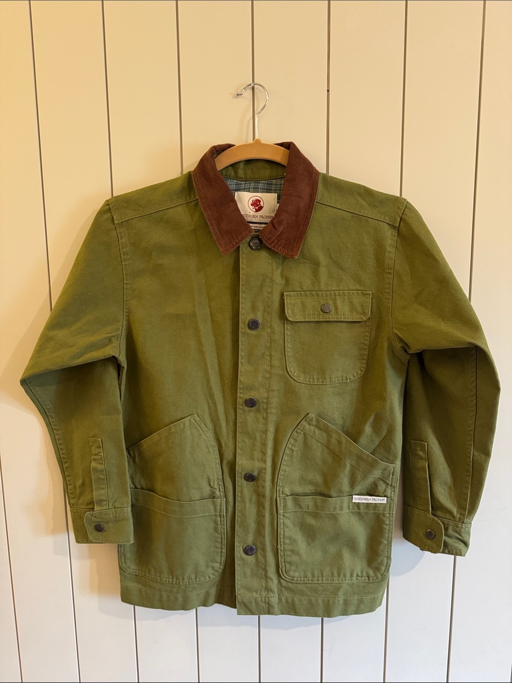 Southern Proper Olive Green Canvas Field Jacket with Brown Corduroy Collar